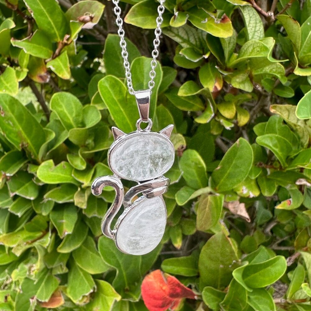 NEW Large Clear Quartz Cat Necklace Clear Quartz Cat Pendant